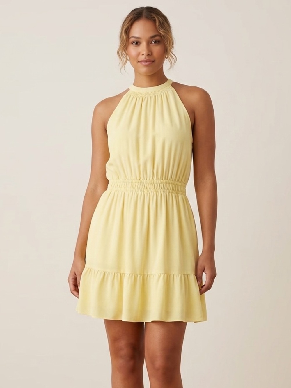 Aritzia Wilfred SZ XS Effet Yellow Tiered Feminine Mini Dress